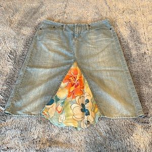 Express jean skirt with silk accent